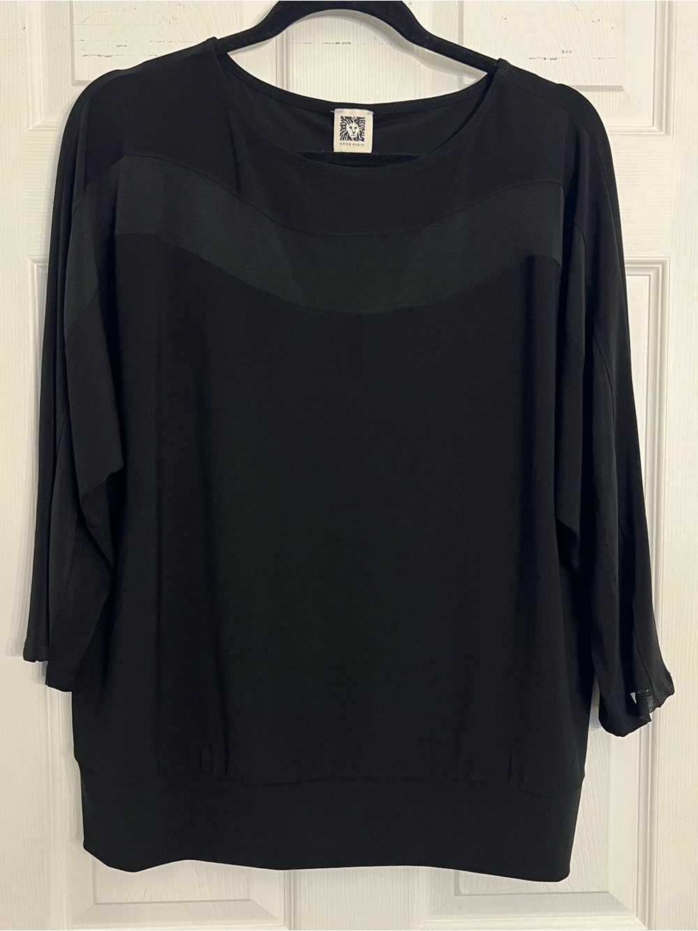 Anne Klein Black Long Sleeve Mixed-Fabric Top